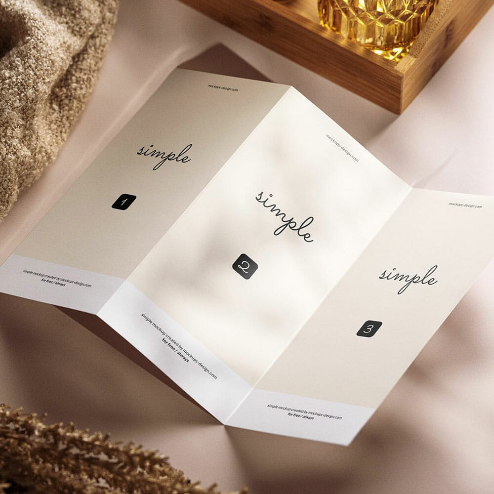 Free Tri Fold Flyer With Shadows Mockup PSD