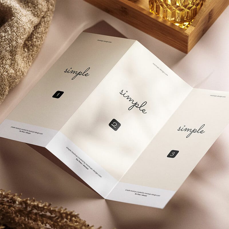 Free Tri Fold Flyer With Shadows Mockup PSD