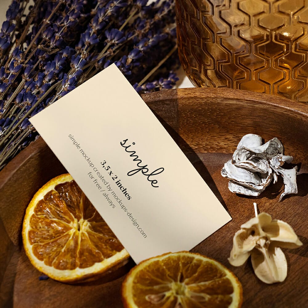 Free US Business Card In Wooden Bowl Mockup PSD