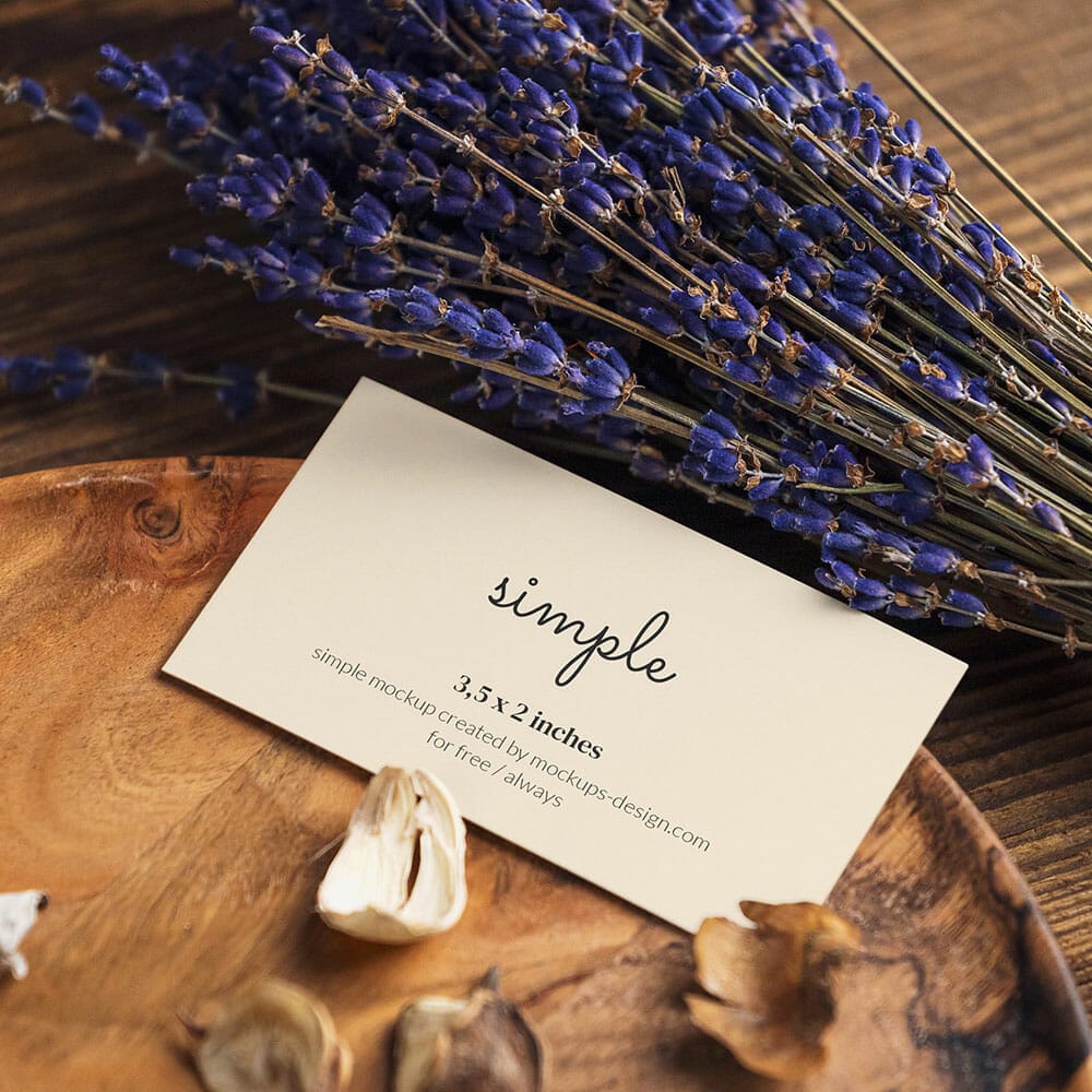 Free US Business Card With Lavender Mockup PSD