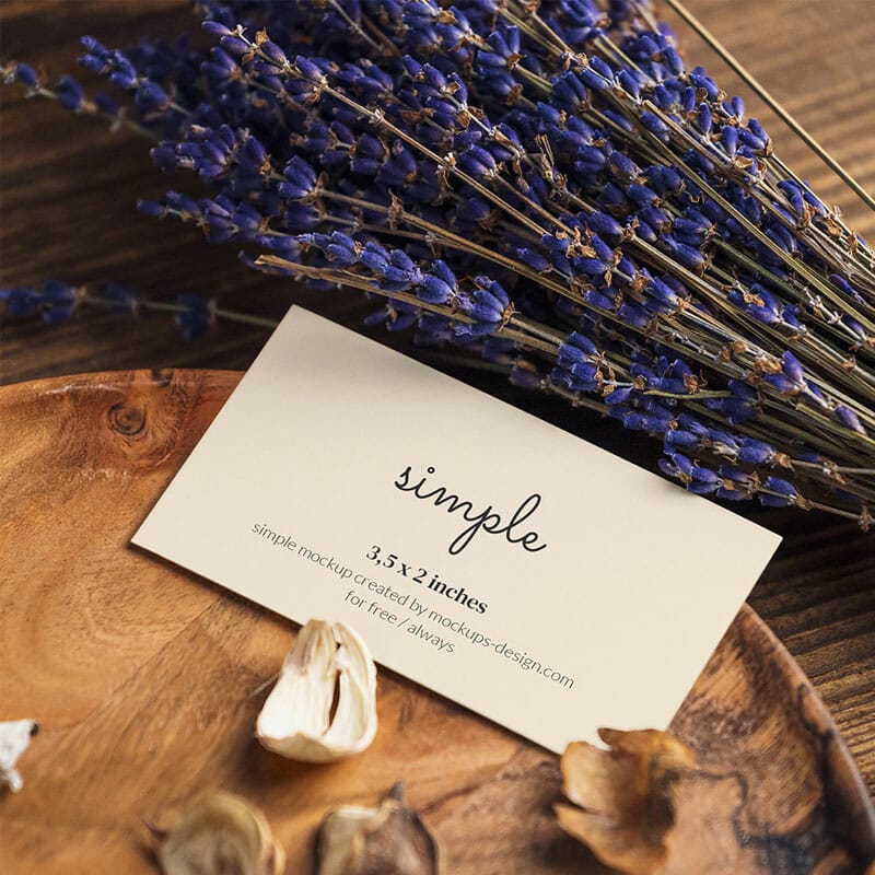 Free US Business Card With Lavender Mockup PSD