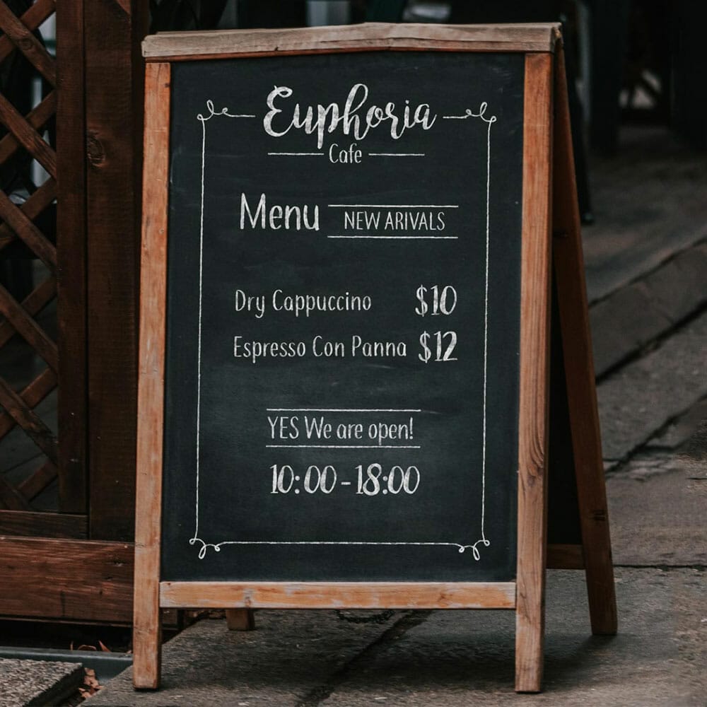 Free Wooden A-Stand Chalkboard Menu Mockup PSD