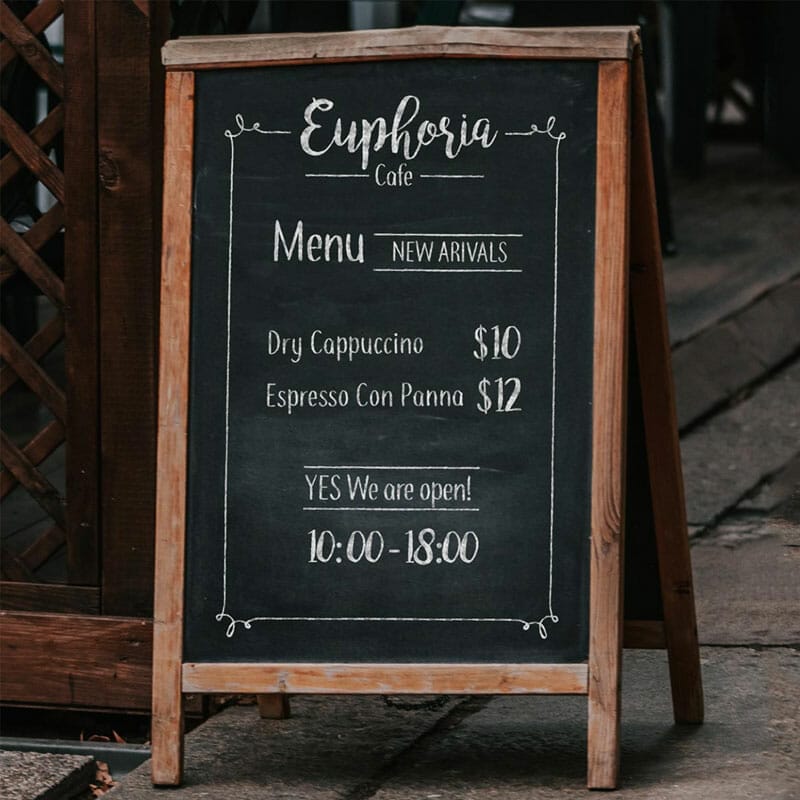Free Wooden A-Stand Chalkboard Menu Mockup PSD