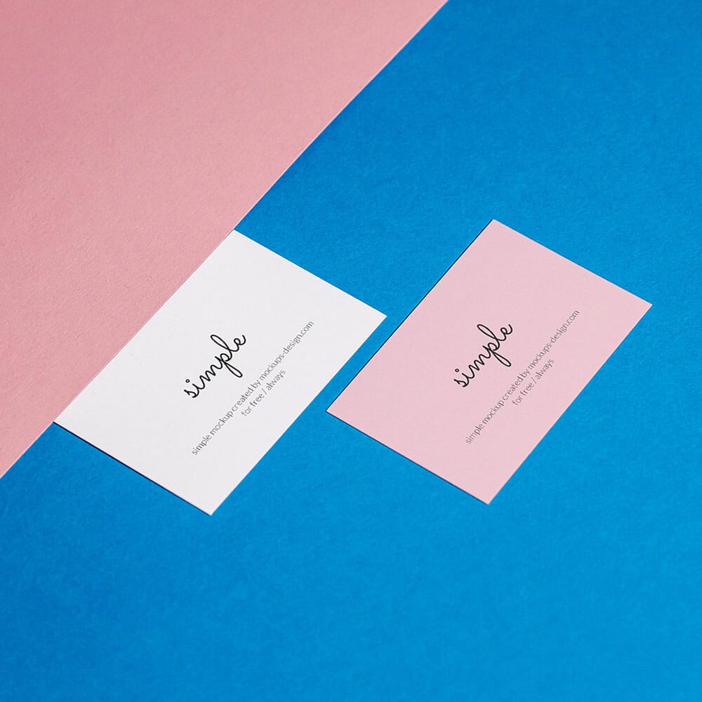 Two Business Cards On Colorful Background Mockup PSD