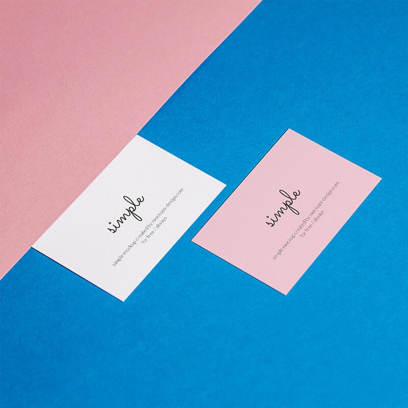 Two Business Cards On Colorful Background Mockup PSD