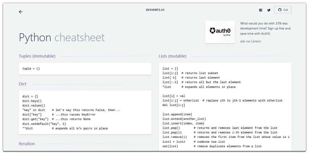 Devhint Python Cheatsheet