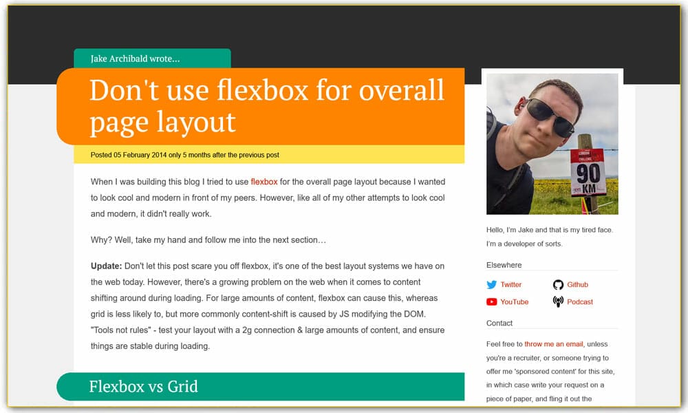 Don’t use flexbox for overall page layout