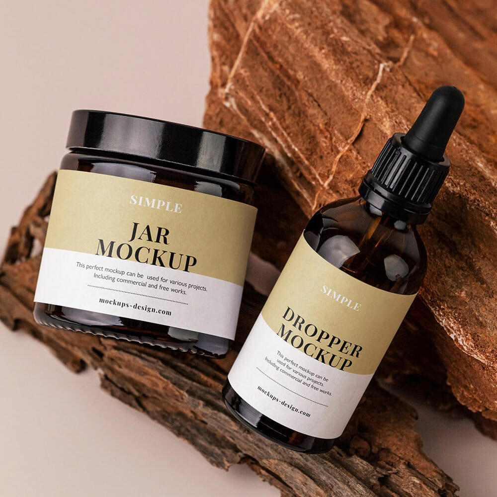 Free Amber Jar And Dropper Mockup PSD