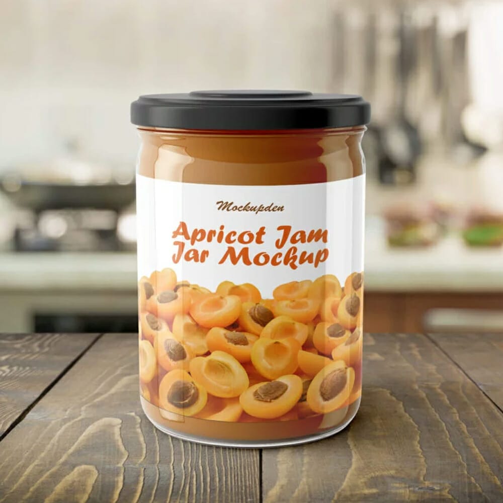 Free Apricot Jam Jar Mockup PSD Template