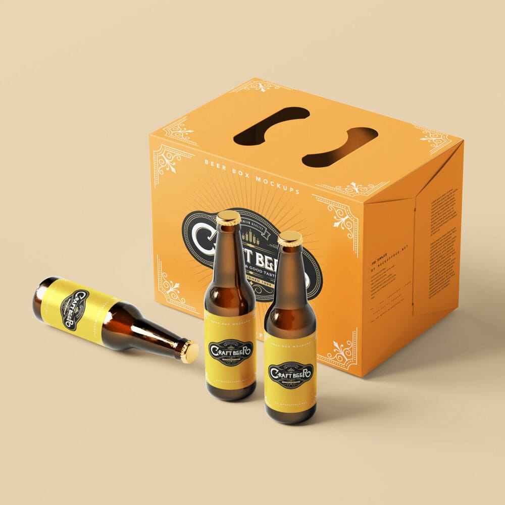 Free Beer Bottle Box / Carrying Case Mockups PSD