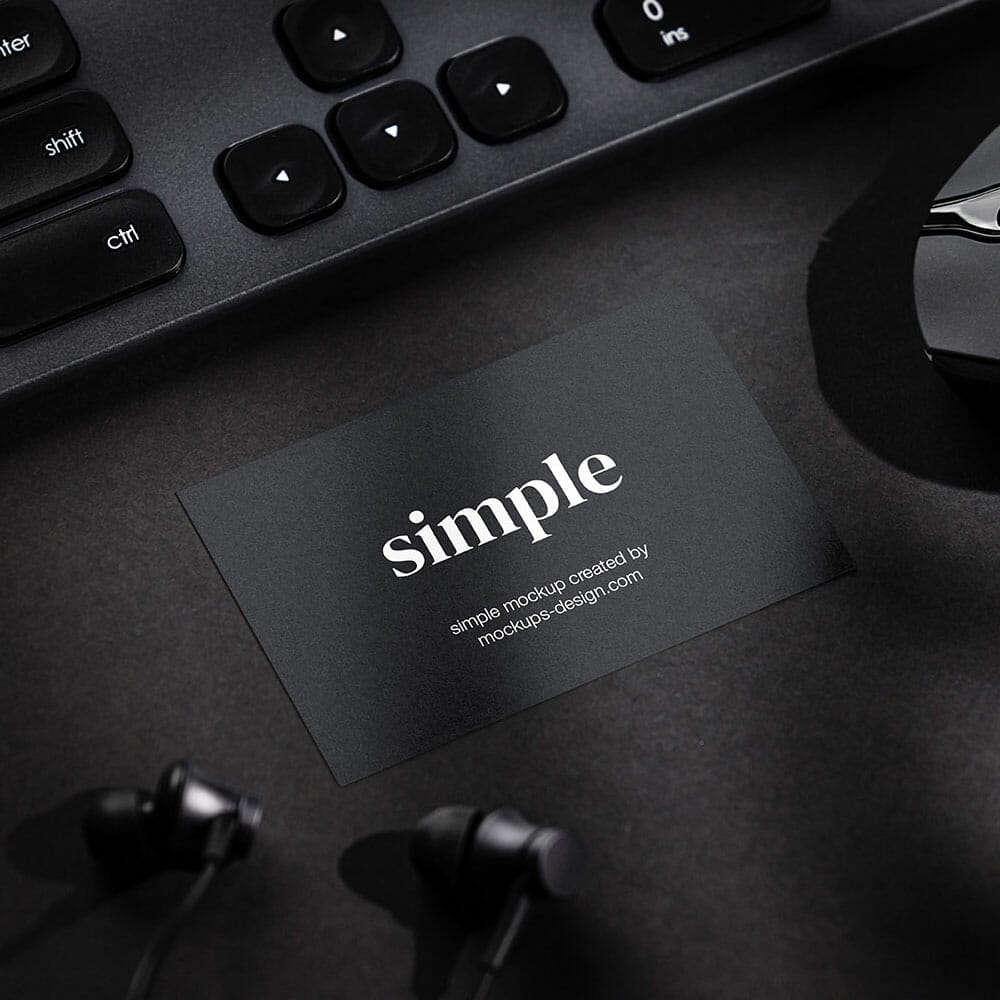 Free Black Business Card On Black Background Mockup PSD