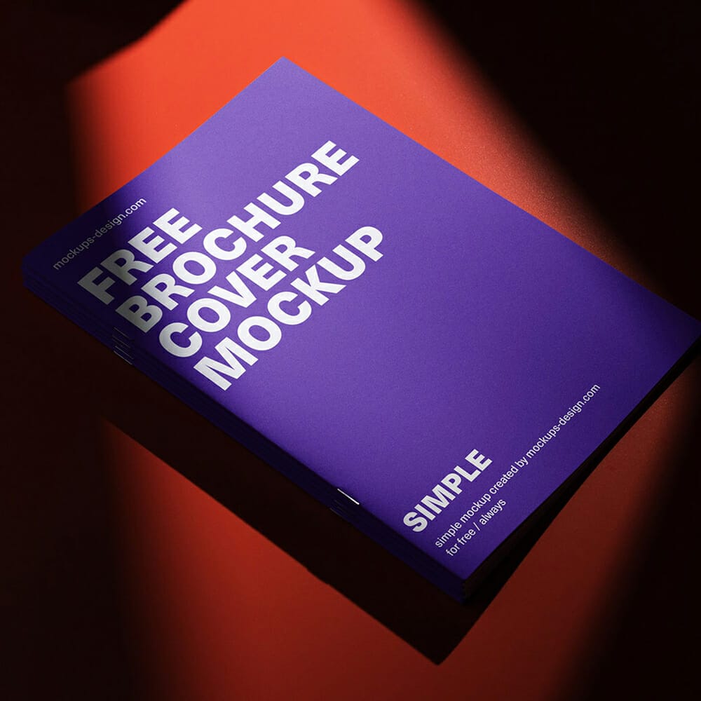 Free Brochure Cover On Red Background Mockup PSD