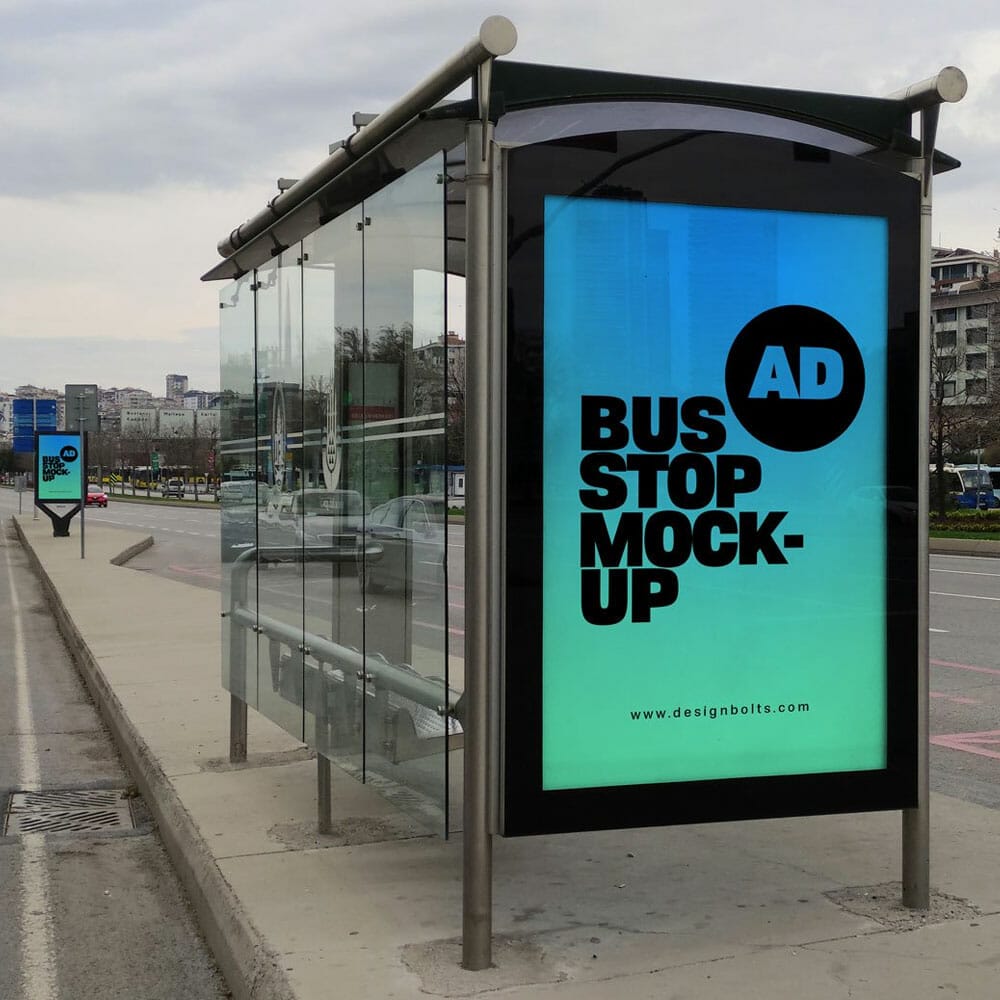 Free Bus Stop Poster Mockup PSD
