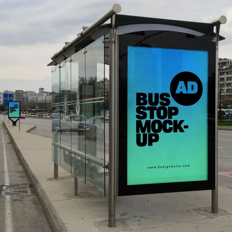 Free Bus Stop Poster Mockup PSD