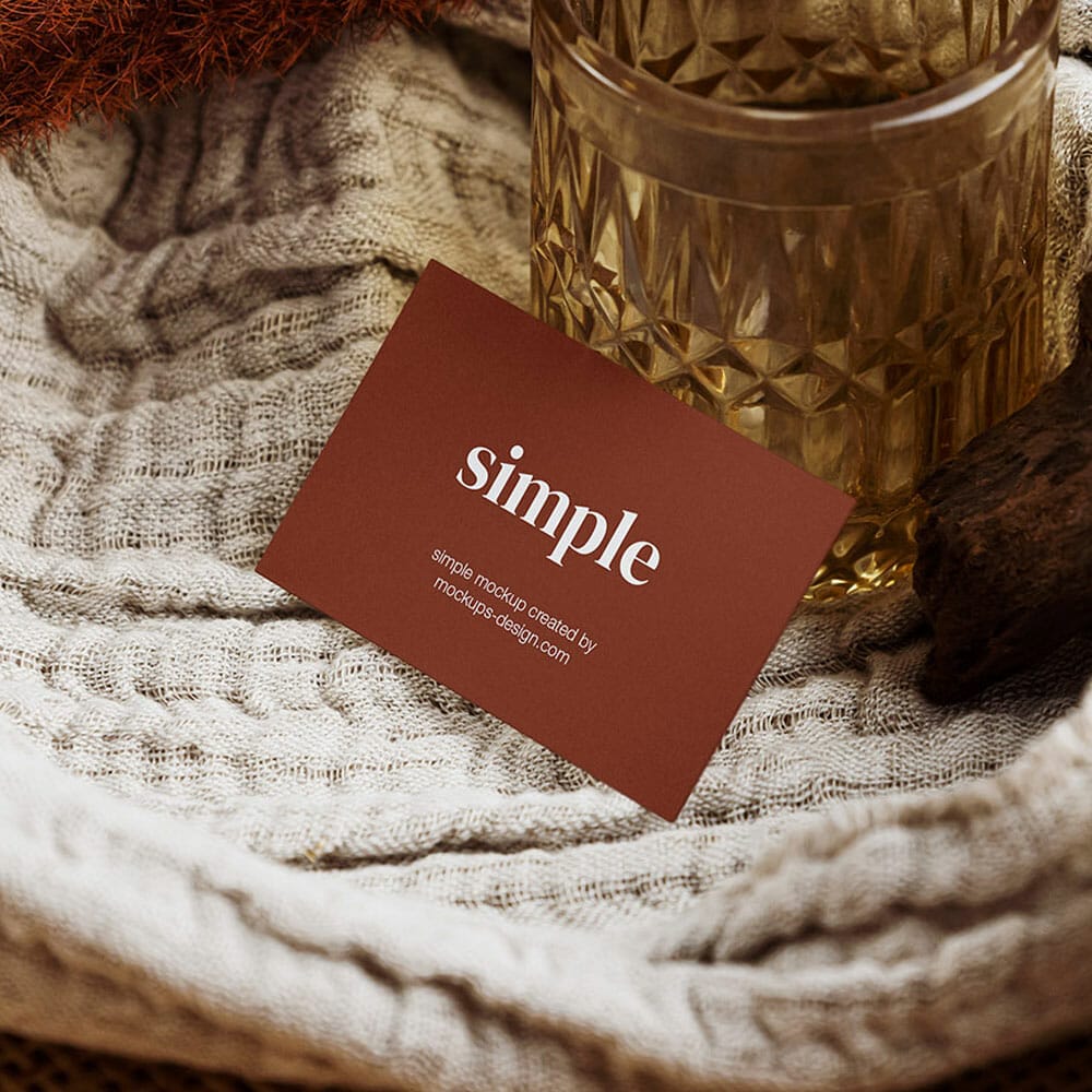 Free Business Card On The Blanket Mockup PSD