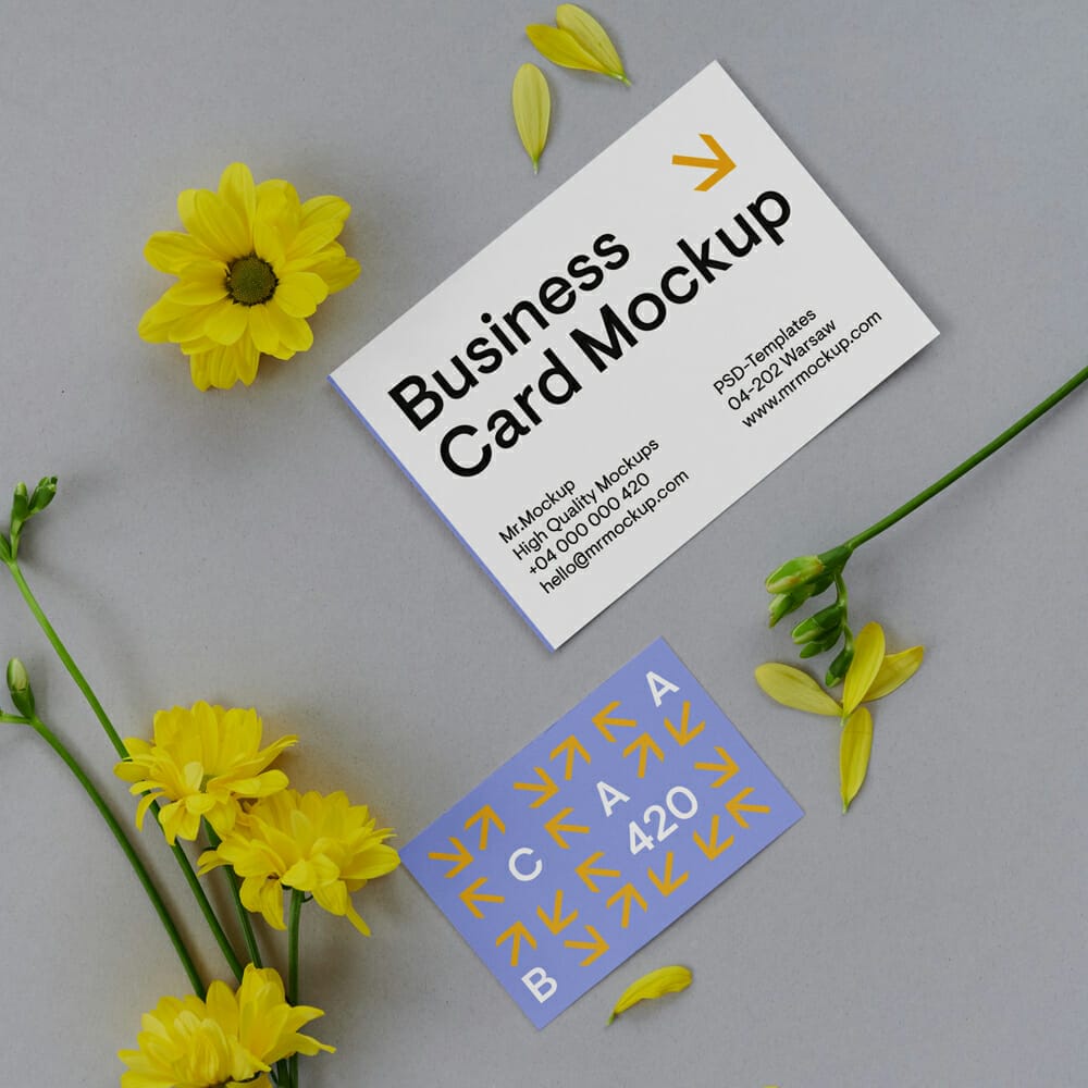 Free Business Cards On Floor Mockup PSD