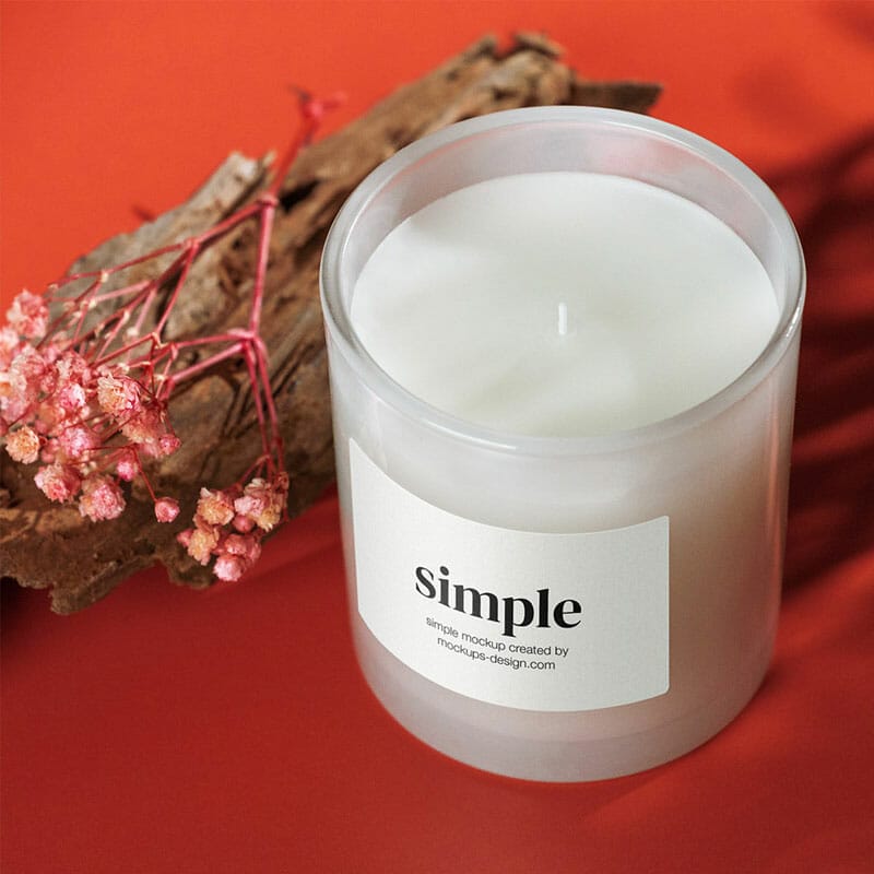 Free Candle On The Red Background Mockup PSD
