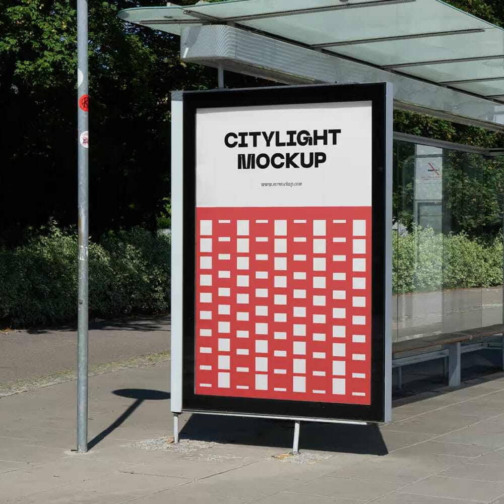 Free Citylight On A Bus Stop Mockup PSD