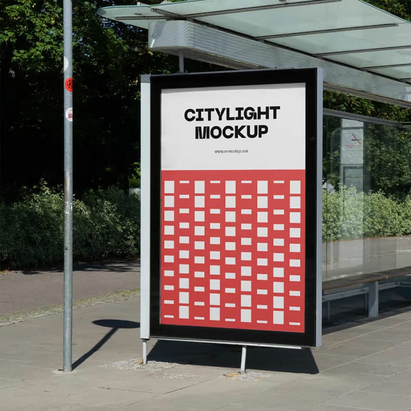 Free Citylight On A Bus Stop Mockup PSD