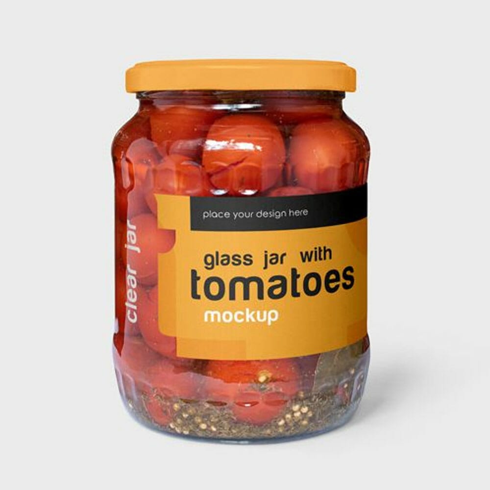 Free Clear Glass Jar With Tomatoes Mockup PSD