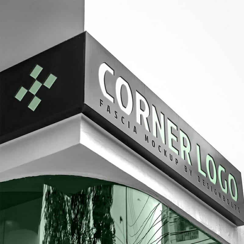 Free Corner Fascia Logo Mockup PSD