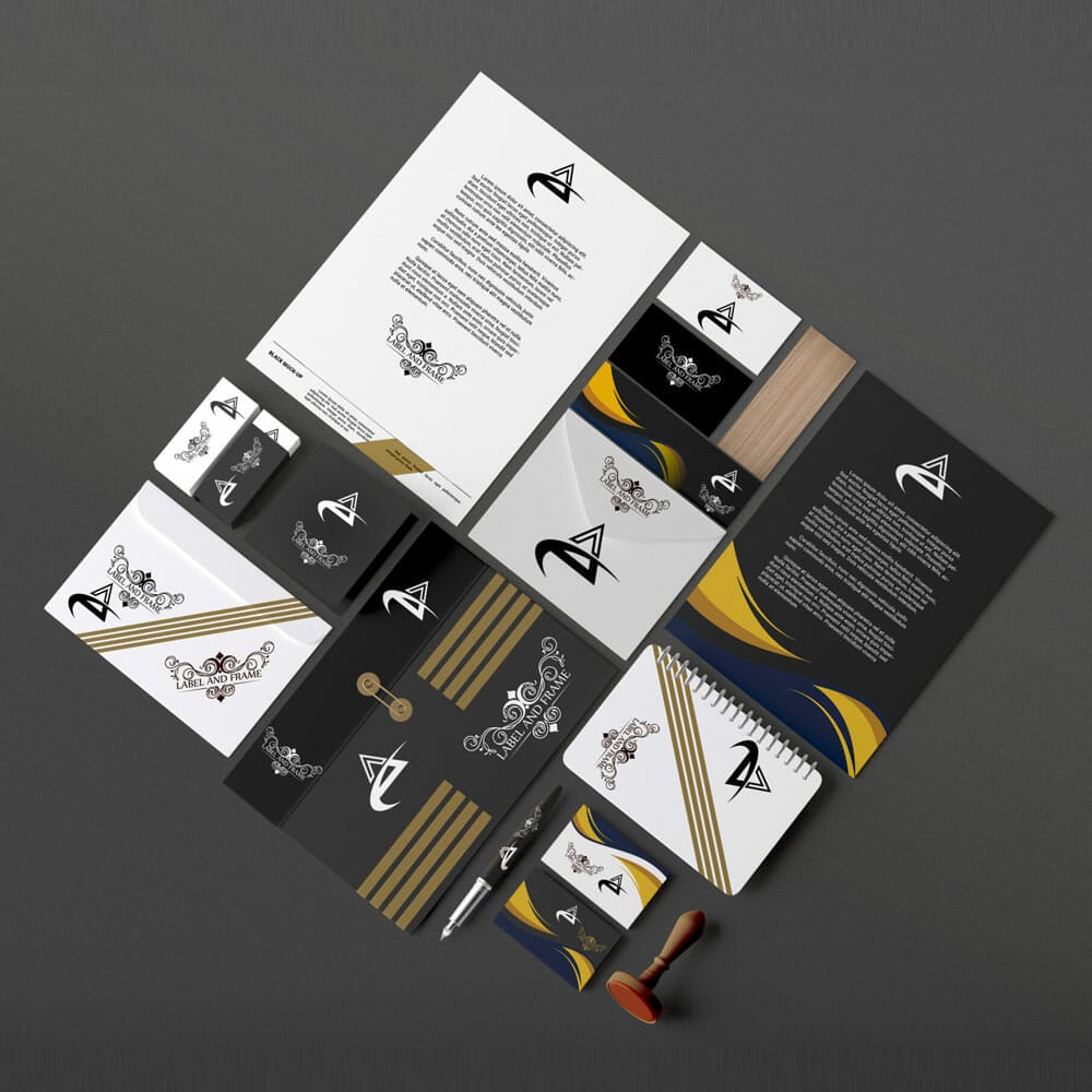 Free Dark Color Stationery Branding Identity Mockups PSD