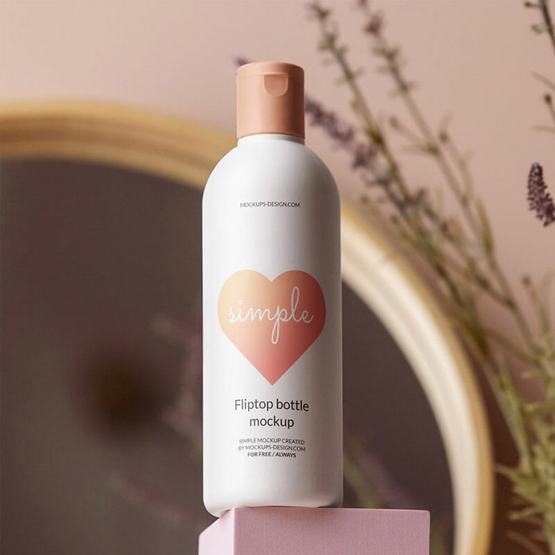 Free Flip Top Bottle With Decorations Mockup PSD