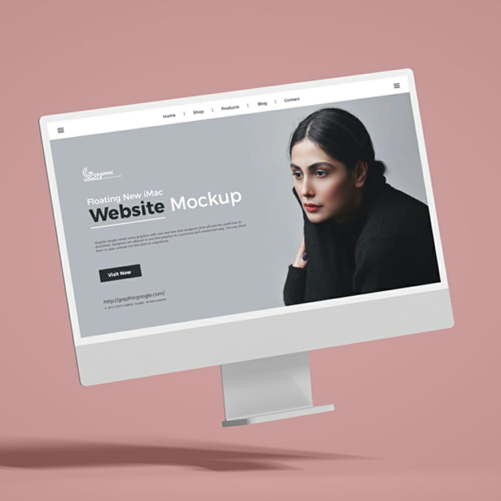 Free Floating New iMac Website Mockup PSD