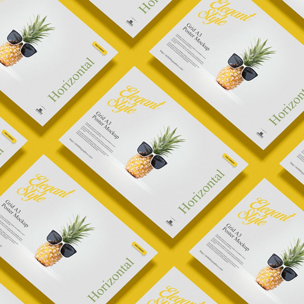 Free Grid A3 Horizontal Poster Mockup PSD