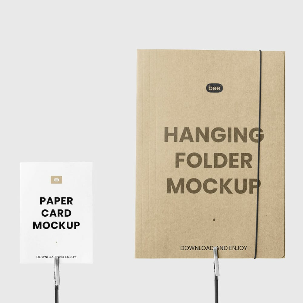 Free Hanging Folder With Card Mockup PSD