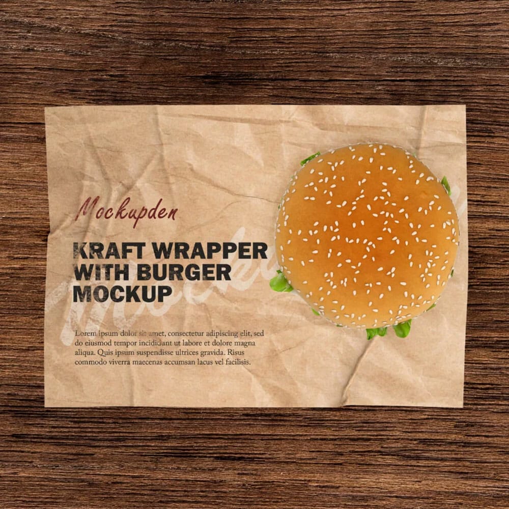 Free Kraft Wrapper With Burger Mockup PSD Template
