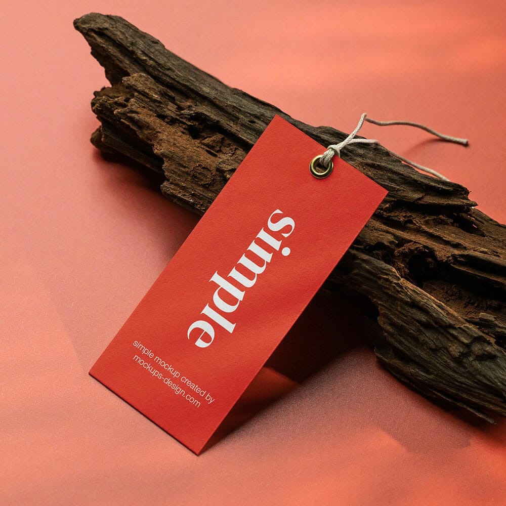 Free Label Tag On Red Background Mockup PSD
