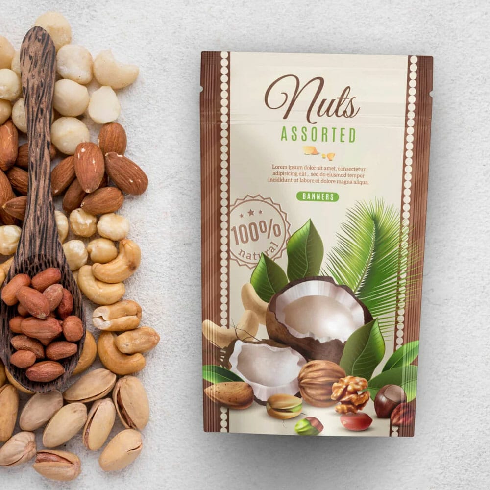 Free Nuts Pouch Packaging Template PSD