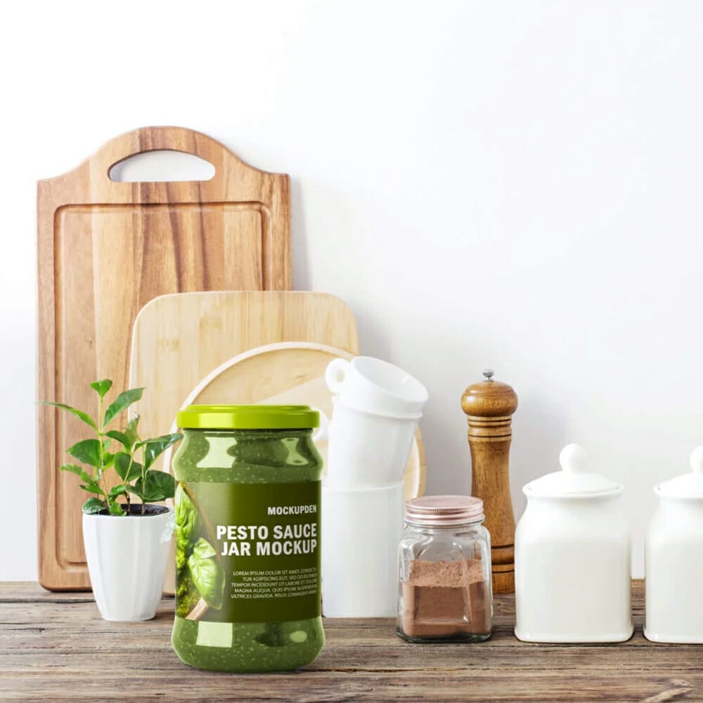 Free Pesto Sauce Jar Mockup PSD Template