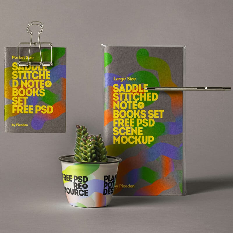 Free Saddle Notebook PSD Mockup Scene