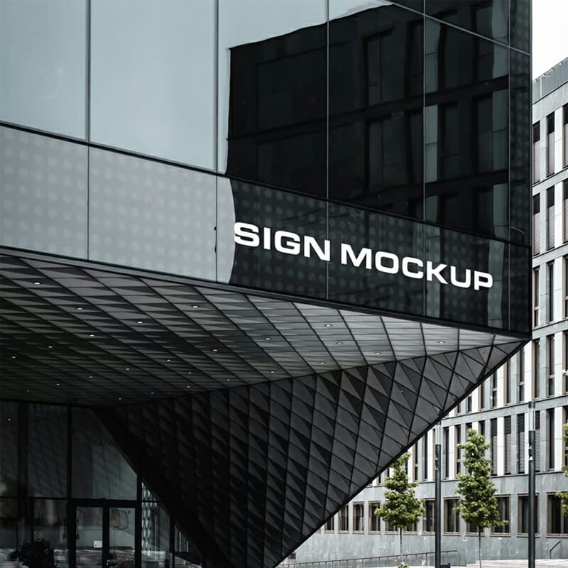 Free Sign On Corporate Building Mockup PSD