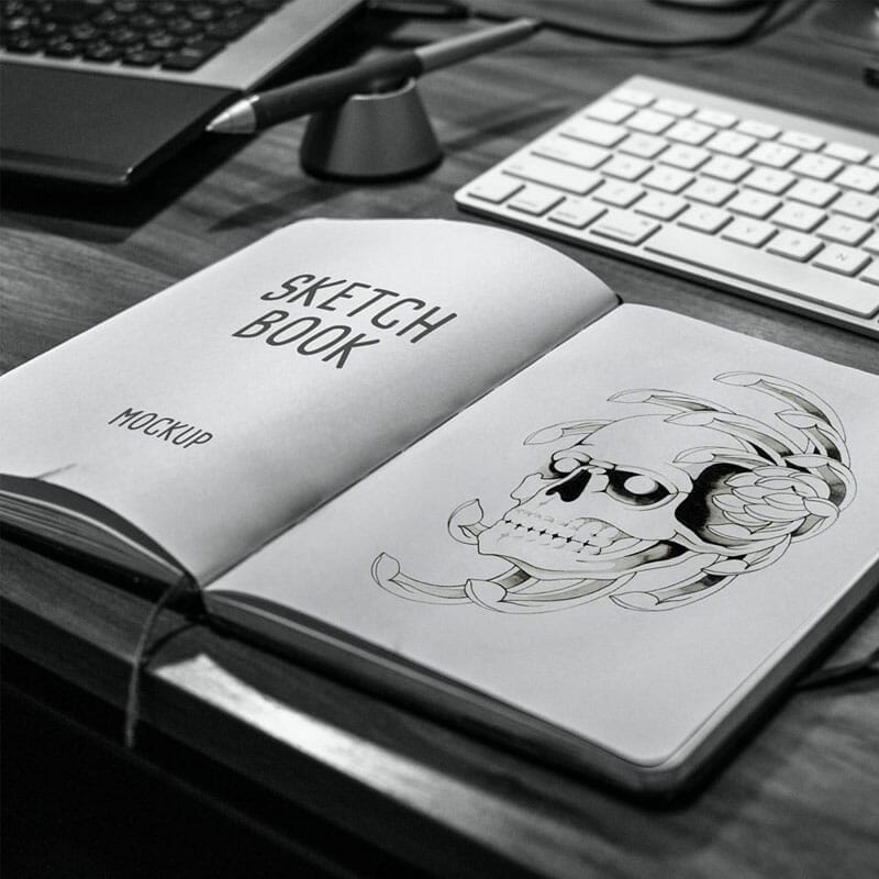 Free sketchbook mockup psd css author