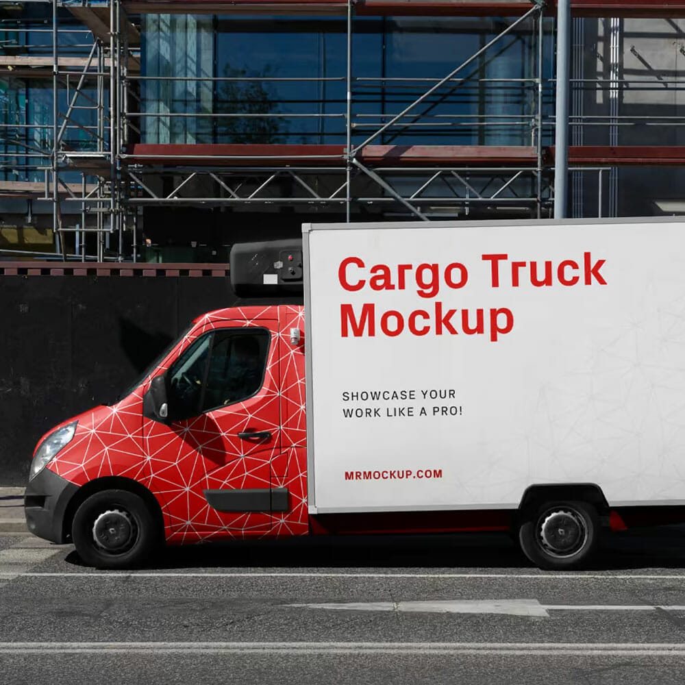 Free Small Cargo Truck Mockup PSD