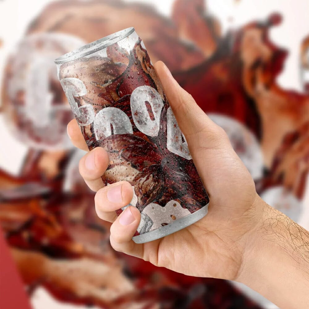 Free Soda Can In Hand Mockup PSD Template