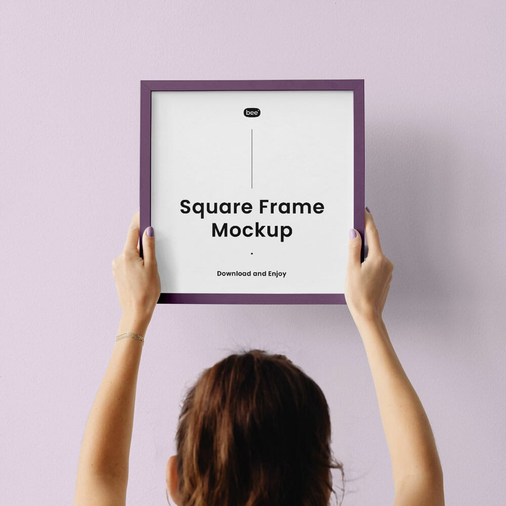 Free Square Frame In Hands Mockup PSD