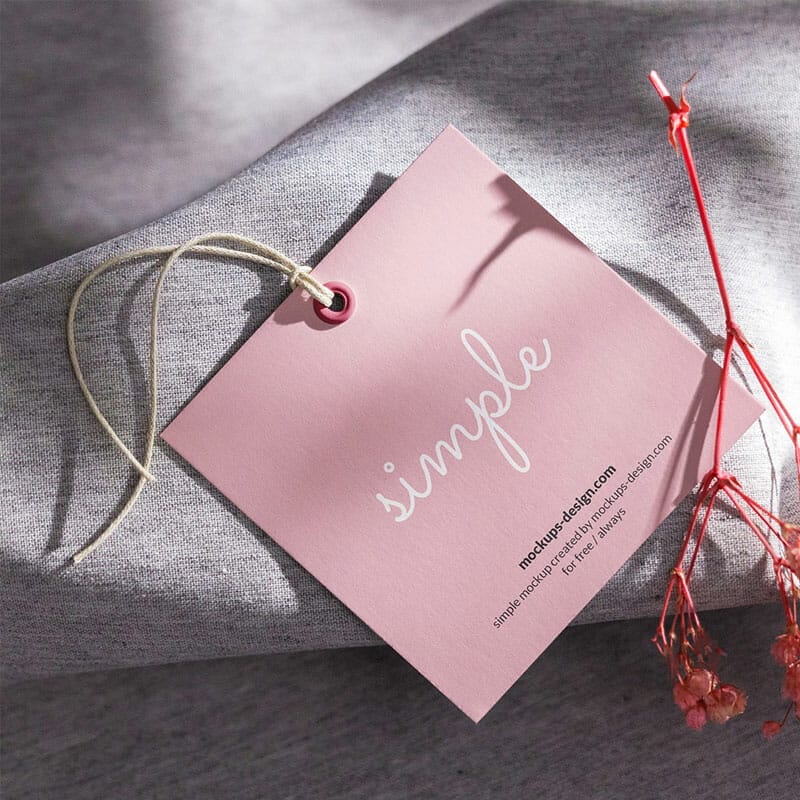Free Square Label Tag On Material Mockup PSD