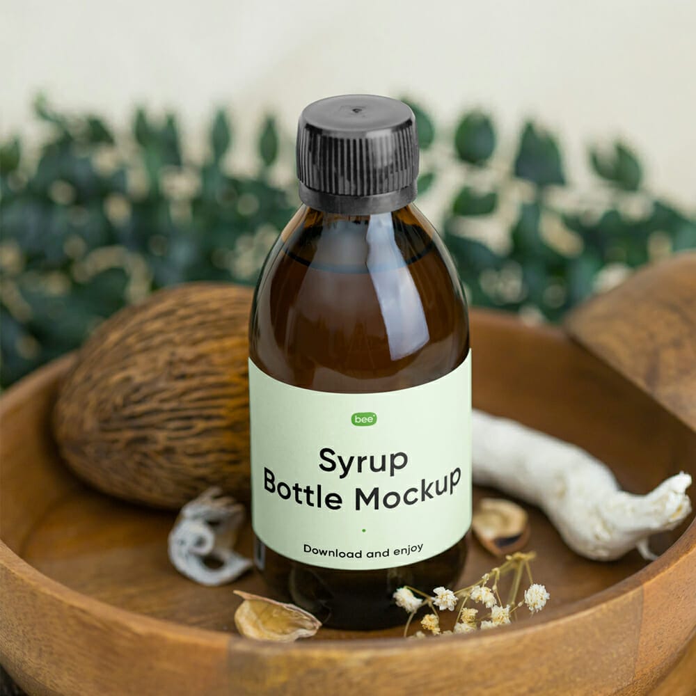 Free Syrup Bottle Mockup PSD