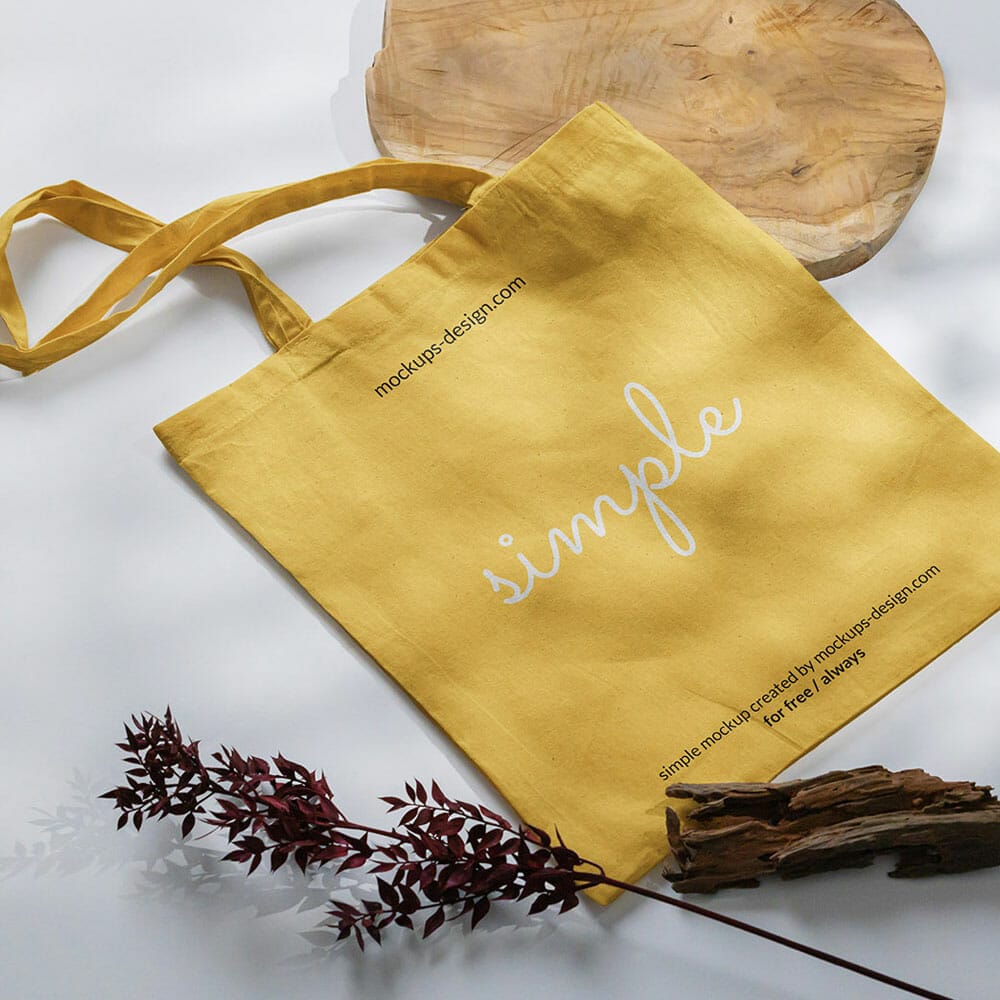 Free Tote Bag With Shadows Mockup PSD