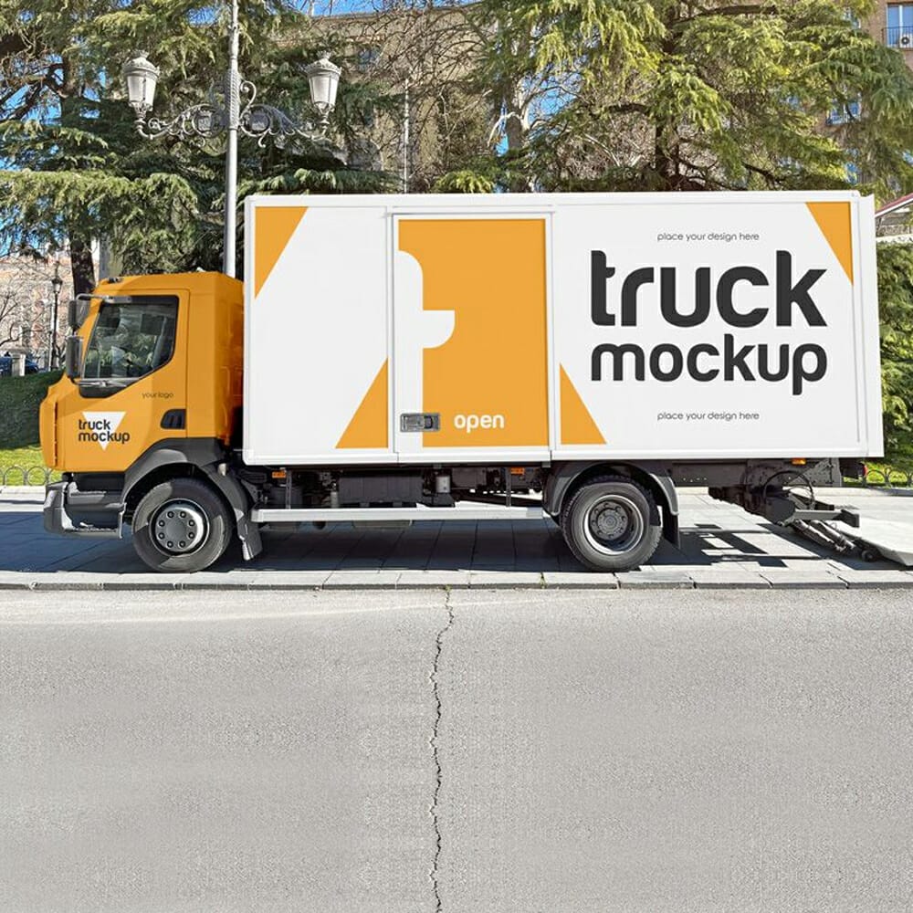 Free Transport Truck Mockup PSD