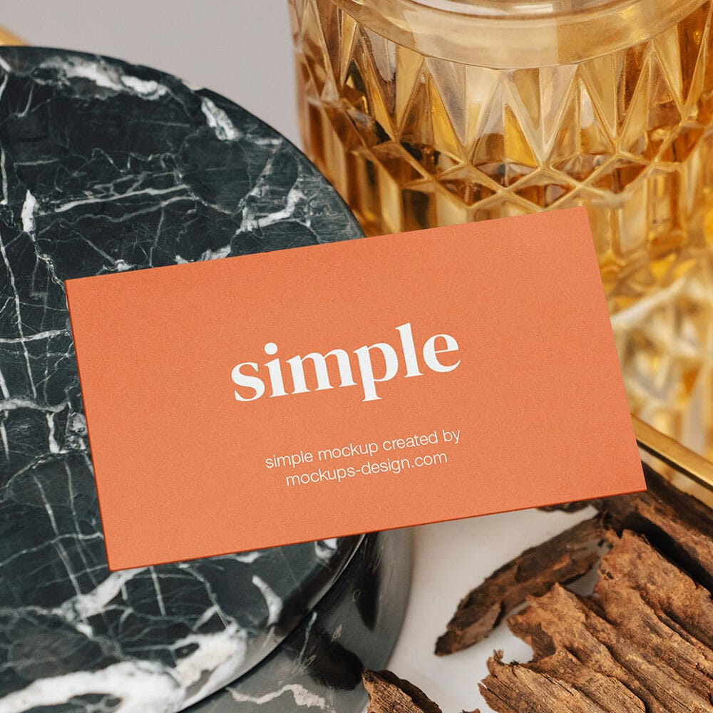 Free US Business Card With Glass Vases Mockup PSD
