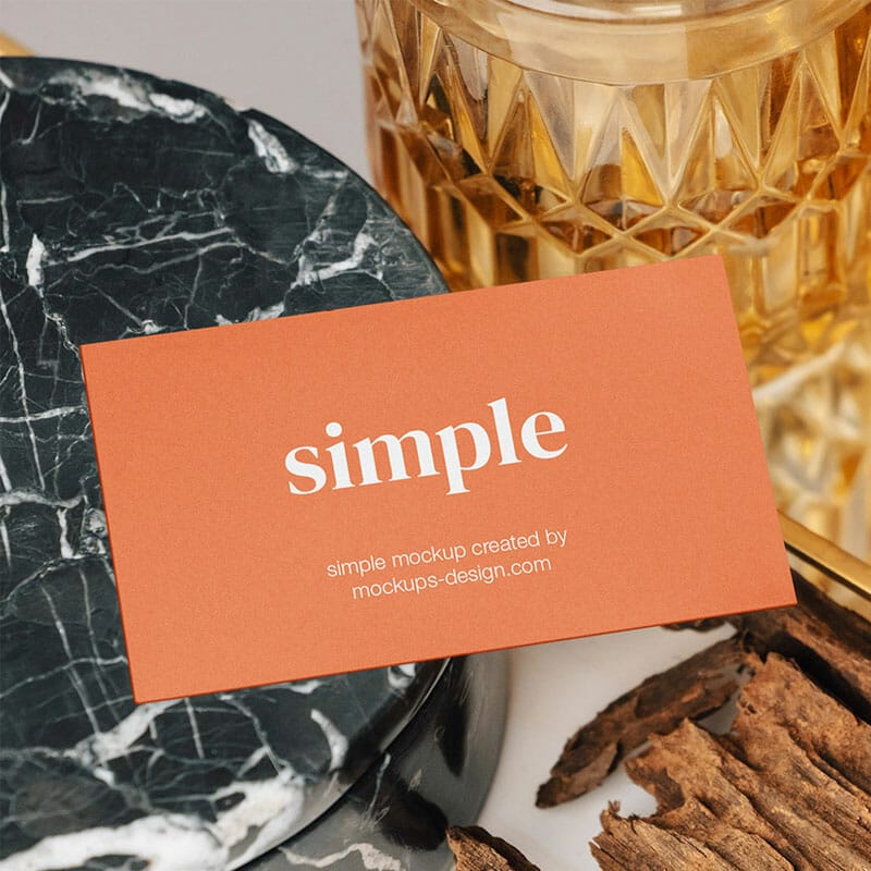 Free US Business Card With Glass Vases Mockup PSD