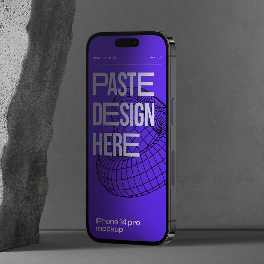 Free iPhone 14 Pro Mockup With Stone Front View PSD