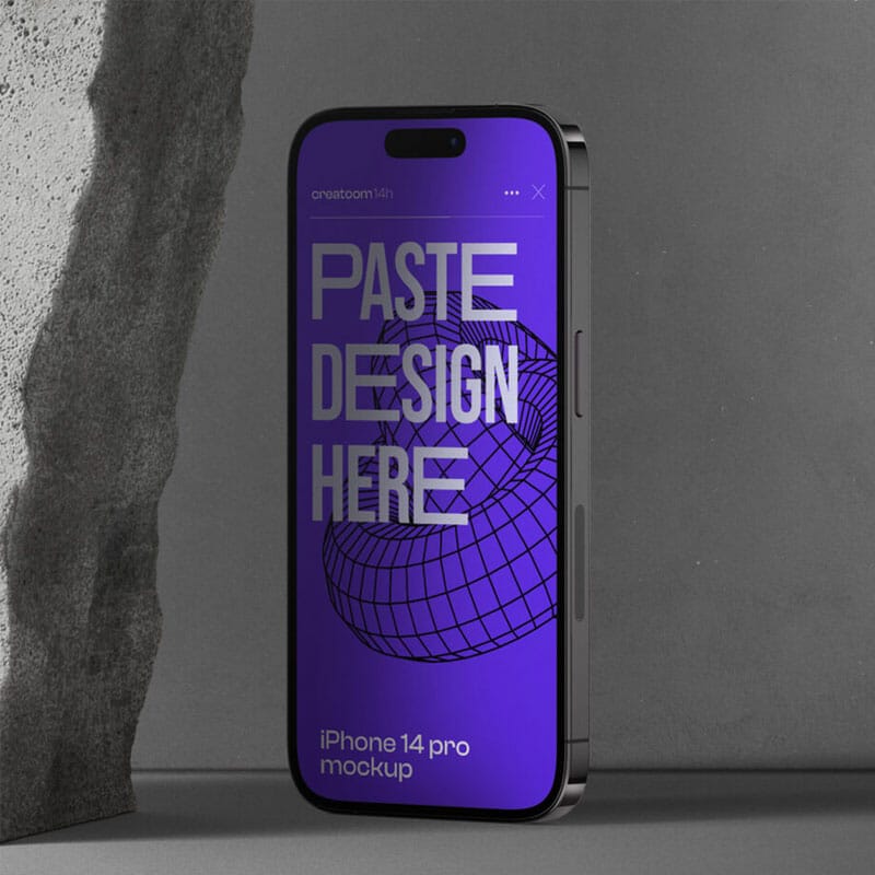 Free iPhone 14 Pro Mockup With Stone Front View PSD