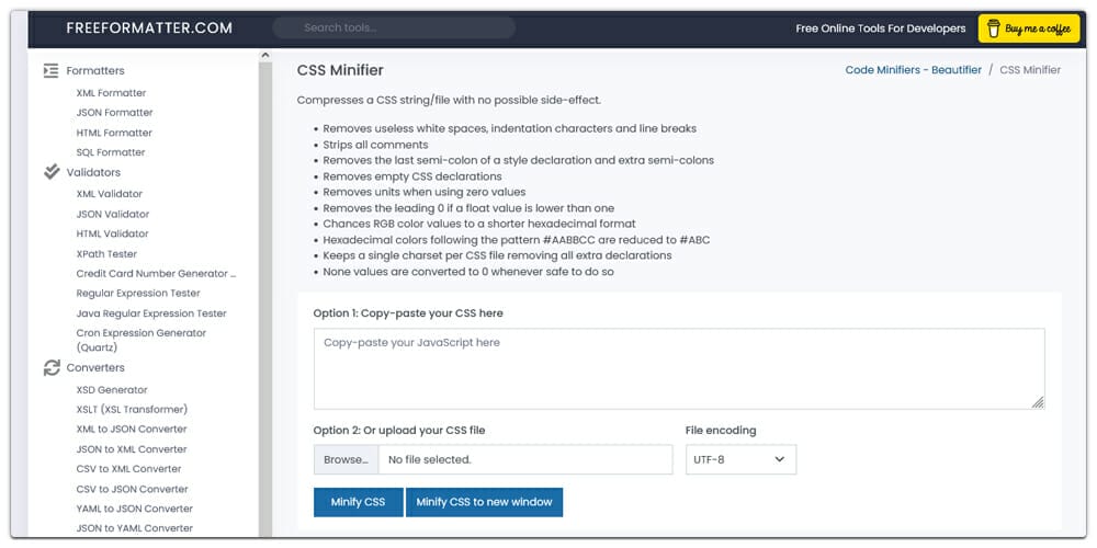 Freeformatter CSS Minifier