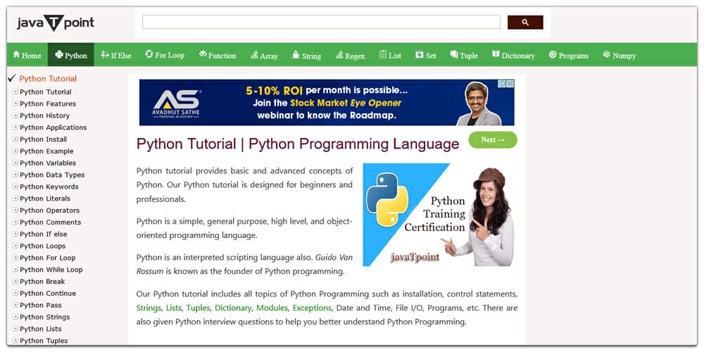 Javatpoint Python Tutorial